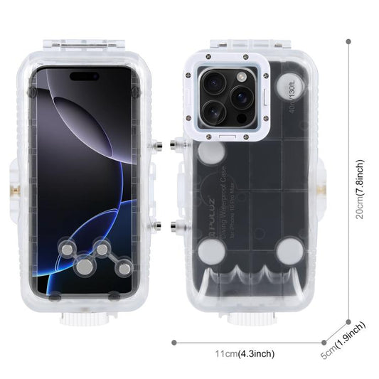 For iPhone 16 Pro Max PULUZ 40m/130ft Waterproof Diving Case Photo Video Taking Underwater Housing Cover (Transparent)
