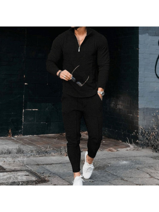 Ensemble costume pour homme: haut à col montant et pantalon, couleur unie