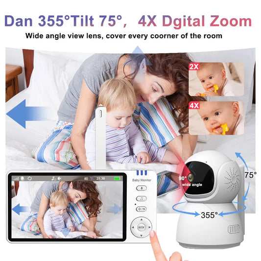 5" 720P HD IPS Screen Video Baby Monitor Pan Tilt 4X Zoom Camera Babysitter 2 Way Audio Night Vision 3500mAh Battery Lullaby VOX