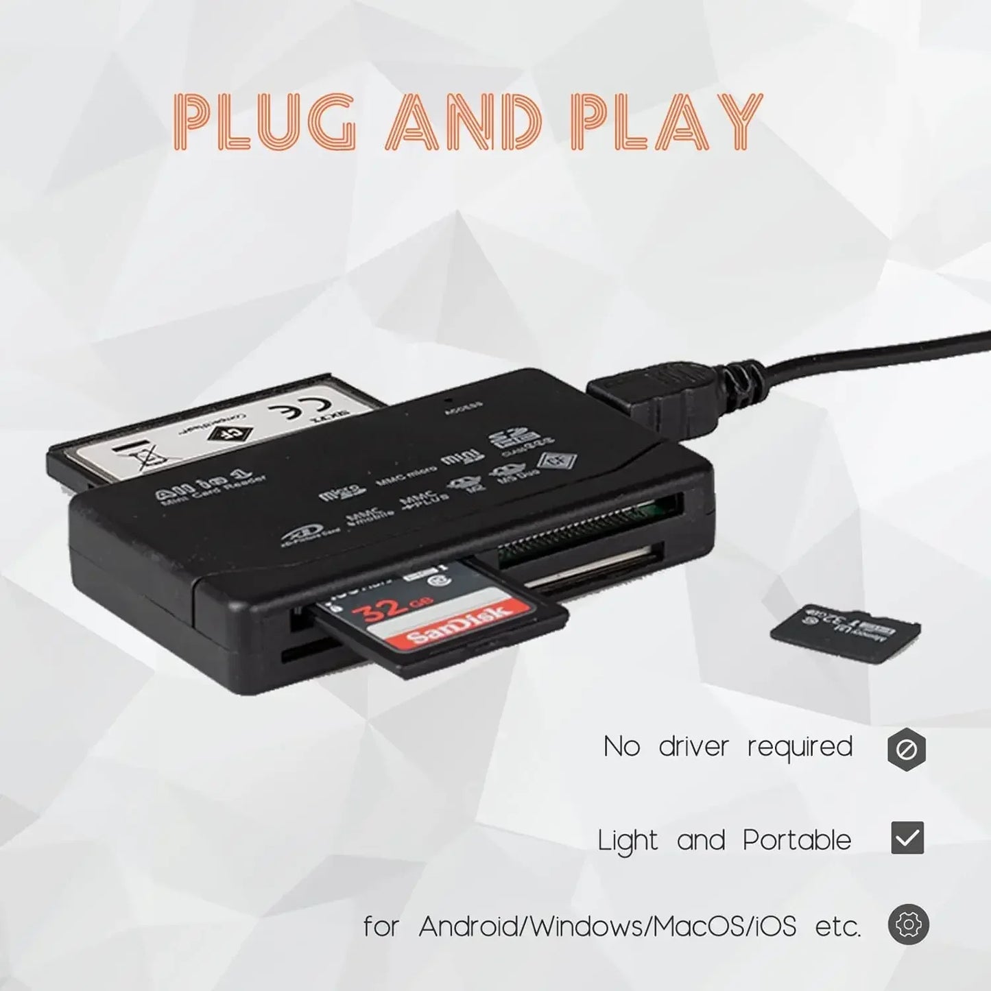 All In One Memory Card Reader USB External Cardreader SD SDHC Mini Micro M2 MMC XD CF Reader For MP3, Digital Camera