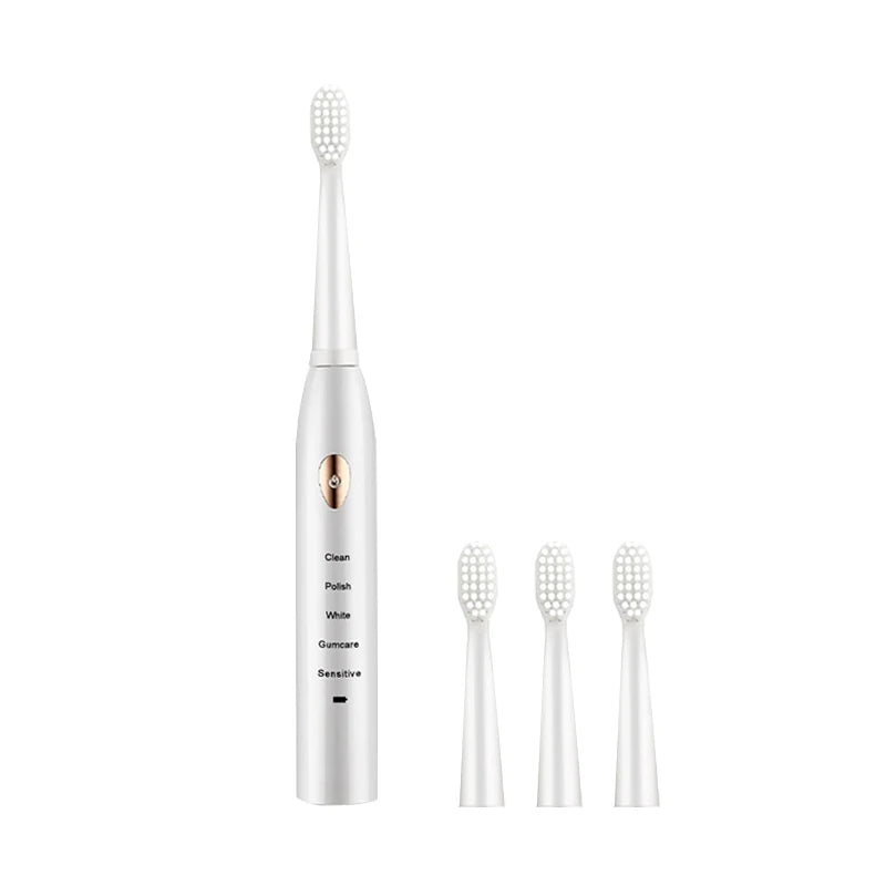 Jianpai Brosse à dents électrique acoustique classique noire et blanche pour adulte, 5 modes, chargement USB, étanche IPX7, électrique acoustique