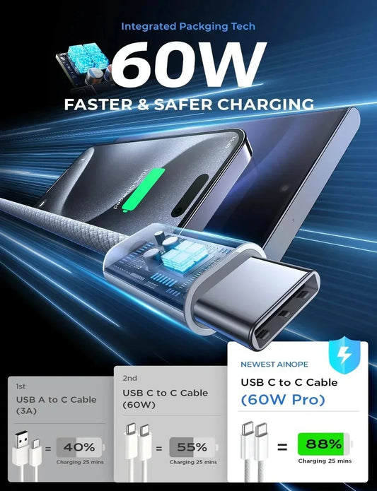 Original PD 60W Fast Charger 6A USB C to Type C Cable For Apple iPhone 15/16 Pro MAX Quick Charging For Samsung S24 Xiaomi Cable