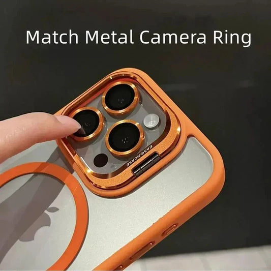 Coque de Téléphone Magnétique Antichoc de Luxe Pour iPhone 15 16 14 13 12 11 Pro Max Pour Magsafe Funda Housse de Protection en Verre pour Objectif avec Support