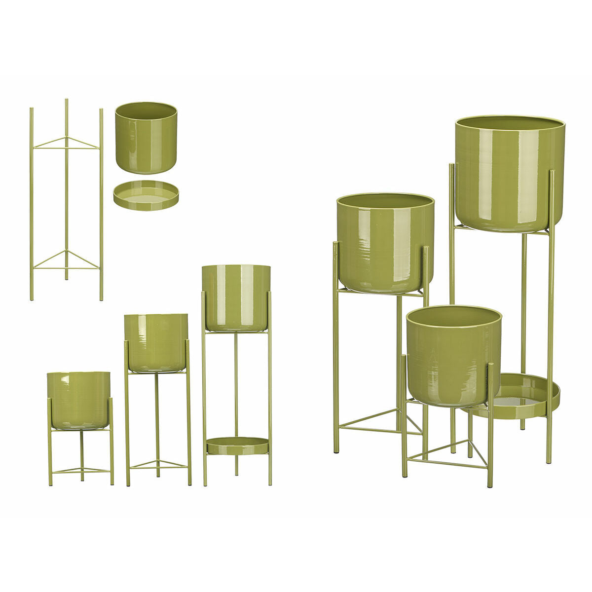 Set of Planters Gift Decor Green Iron 3 Pieces (2 Units)