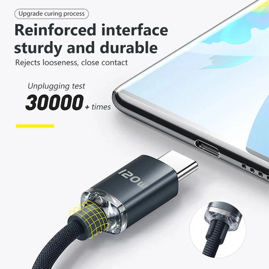 120W Type C Cable Super Fast Charger Cord Quick Charge USB C Cables Phone Charger For Samsung Xiaomi Huawei Oneplus POCO OPPO