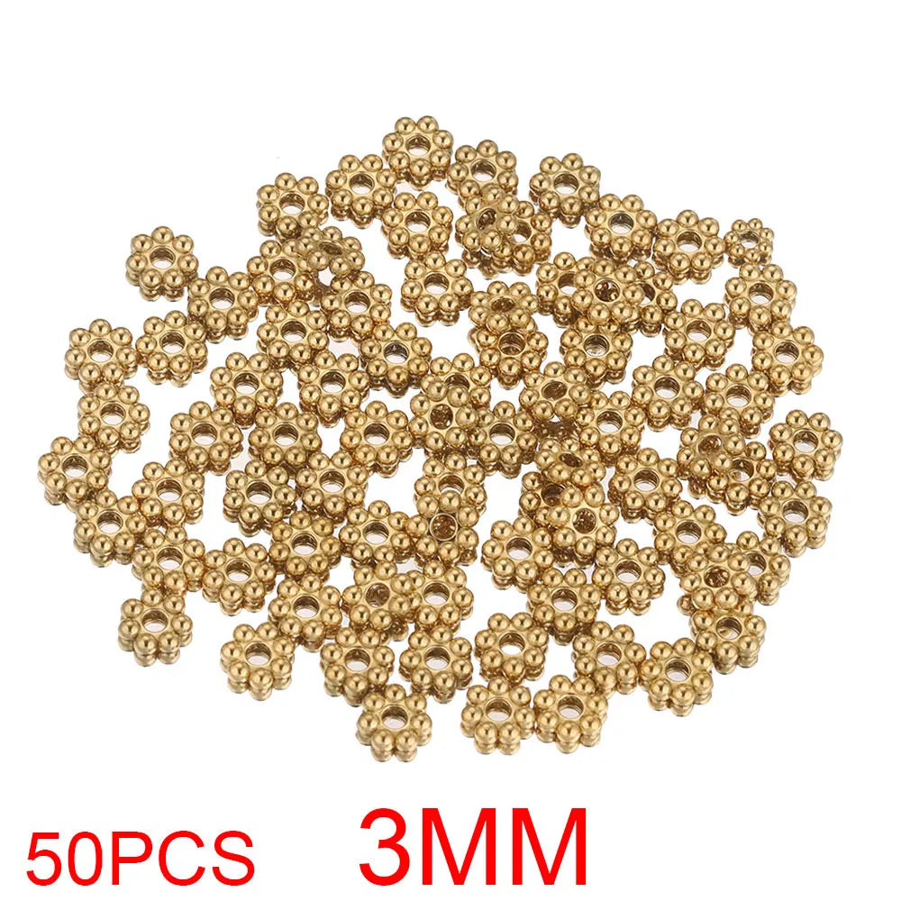 50pcs Stainless Steel Daisy Snowflake Flower Spacer Beads Gold Plated Loose Bead Cap for DIY Needlework Jewelry Making Bracelet
