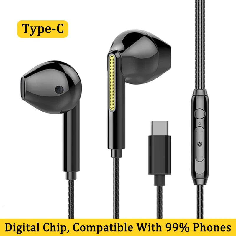 VAORLO 3.5mm/Type-C Wired Headphones Heavy Bass In Ear Earphone With Mic USB C Stereo Earbuds Gaming Headset For Samsung iPhone