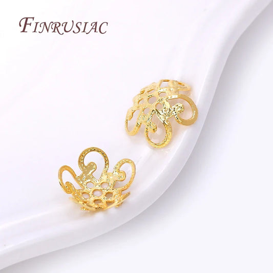 8/10MM 18K Gold Plated Brass Metal Hollow Beads Caps Flower Caps For Beads For DIY Beading Jewelry Making Supplies Wholesale