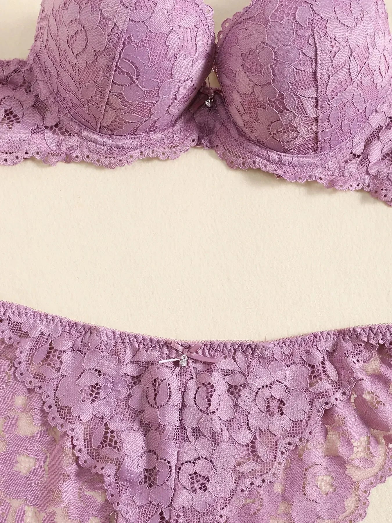 1 Set Elegant Erotic Lace Embroidery Breathable Fabric Lingeries : Push-Up Bra, Low Waist Sheer Panty - Ultimate Valentine's Day