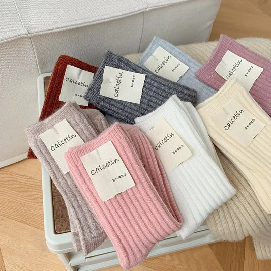 2024 New Winter Cashmere Wool Women Socks Casual japanese fashion Solid Color Thicker Long Sock Girls Thermal Warm Crew Sock