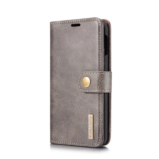 DG.MING Étui en cuir magnétique détachable à rabat avec texture Crazy Horse pour Samsung Galaxy S10 E, avec support, fentes pour cartes et portefeuille (Gris)