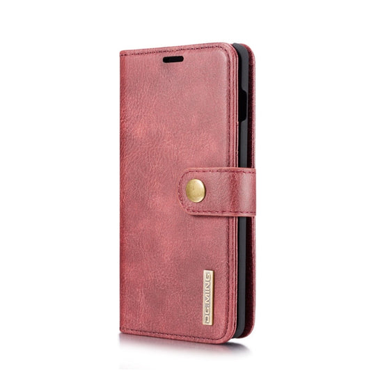 DG.MING Coque en cuir magnétique détachable à rabat avec texture Crazy Horse pour Samsung Galaxy S10, avec support, fentes pour cartes et portefeuille (rouge)
