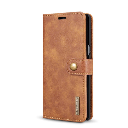 DG.MING pour Galaxy Note 8 Étui de protection magnétique amovible à rabat horizontal en cuir grain de cheval avec support, fentes pour cartes et porte-monnaie (marron)