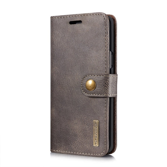 DG.MING pour Galaxy S9 Étui de protection magnétique à rabat horizontal amovible avec texture cheval fou avec support, fentes pour cartes et portefeuille (Gris)