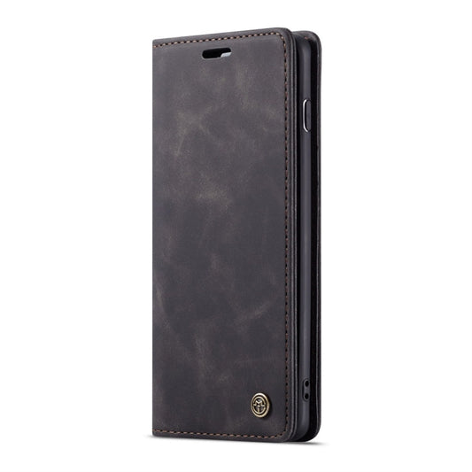 Coque CaseMe-013 en cuir givré rétro multifonctionnel à rabat horizontal pour Galaxy S10, avec fentes pour cartes et support et portefeuille (Noir)
