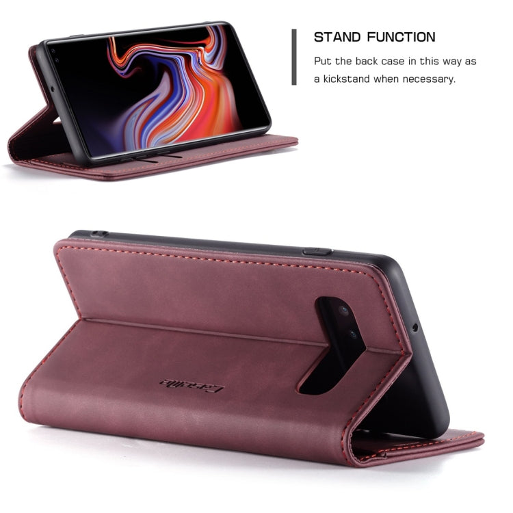 CaseMe-013 Multifunctional Retro Frosted Horizontal Flip Leather Case for Galaxy S10 Plus, with Card Slot & Holder & Wallet (Wine Red)