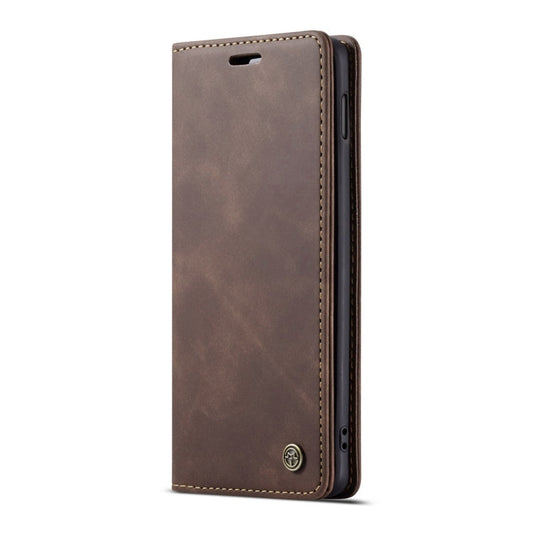 Étui en cuir rétro mat multifonctionnel CaseMe-013 à rabat horizontal pour Galaxy S10 E, avec fente pour cartes, support et portefeuille (Café)