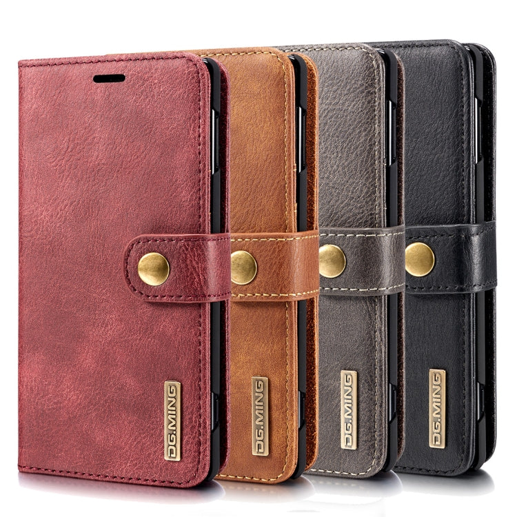 DG.MING Étui en cuir magnétique détachable à rabat avec texture Crazy Horse pour Galaxy Note 9, avec support, fentes pour cartes et portefeuille (noir)