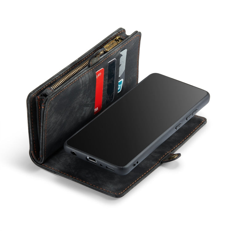 CaseMe-008 Detachable Multifunctional Retro Frosted Horizontal Flip Leather Case for Galaxy A20 / M10S, with Card Slot & Holder & Zipper Wallet & Photo Frame(Black)
