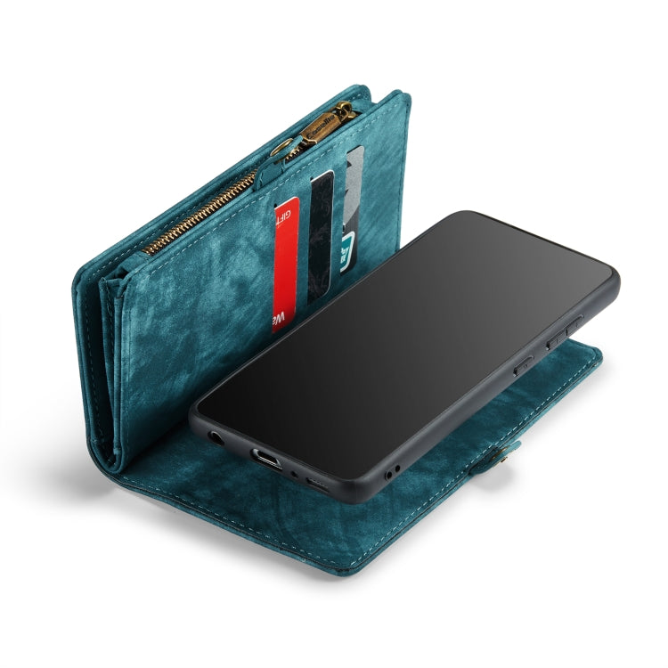 CaseMe-008 Detachable Multifunctional Retro Frosted Horizontal Flip Leather Case for Galaxy A20 / M10S, with Card Slot & Holder & Zipper Wallet & Photo Frame(Blue)