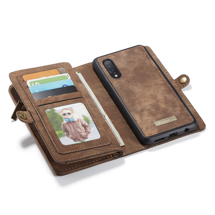 CaseMe-008 Detachable Multifunctional Retro Frosted Horizontal Flip Leather Case for Galaxy A50, with Card Slot & Holder & Zipper Wallet & Photo Frame(Brown)