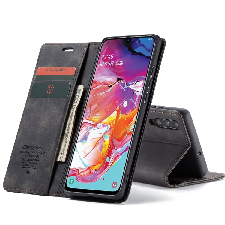 CaseMe-013 Multifunctional Retro Frosted Horizontal Flip Leather Case for Galaxy A70, with Card Slot & Holder & Zipper Wallet & Photo Frame(Black)