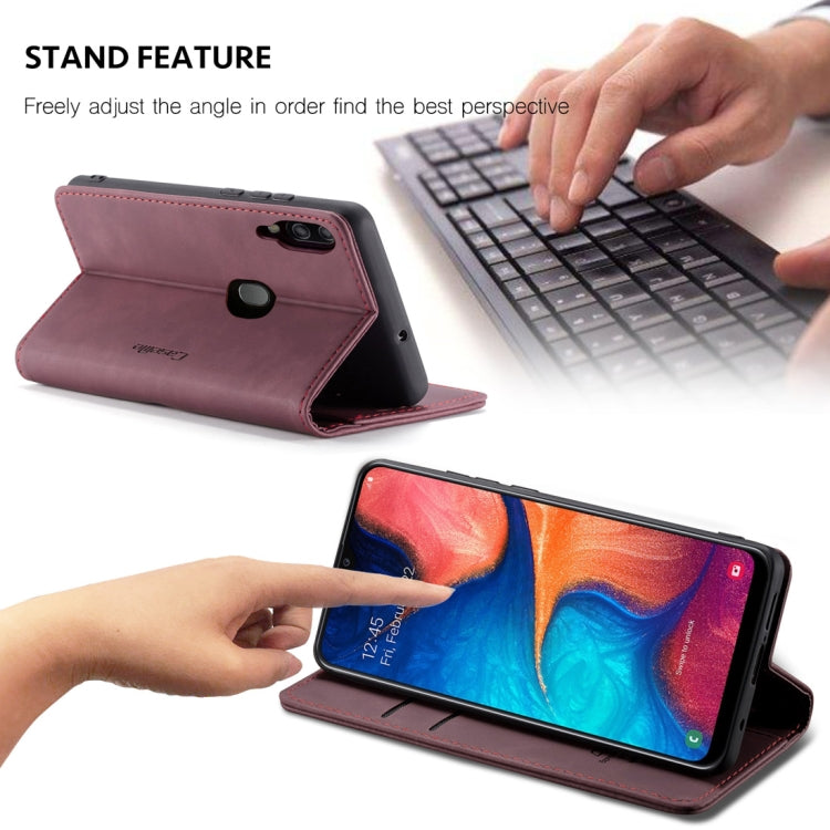 CaseMe-013 Multifunctional Retro Frosted Horizontal Flip Leather Case for Galaxy A20 / A30, with Card Slot & Holder & Wallet (Wine Red)
