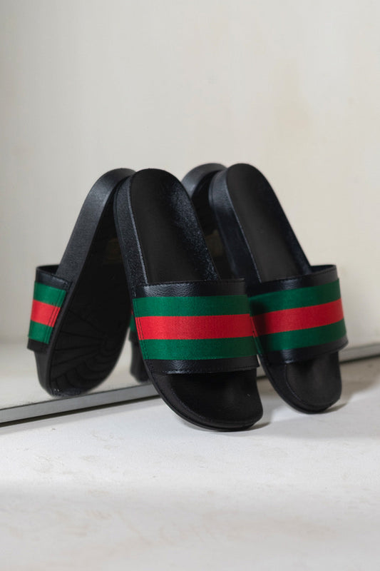 FLORENCE MULTI-STRIPE STRAP SLIDERS IN BLACK