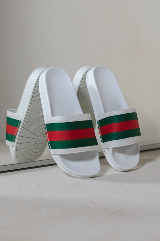 FLORENCE MULTI-STRIPE STRAP SLIDERS IN WHITE
