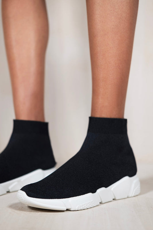 JESSIE CHUNKY SOLE TRAINER WITH KNITTED SOCK IN BLACK