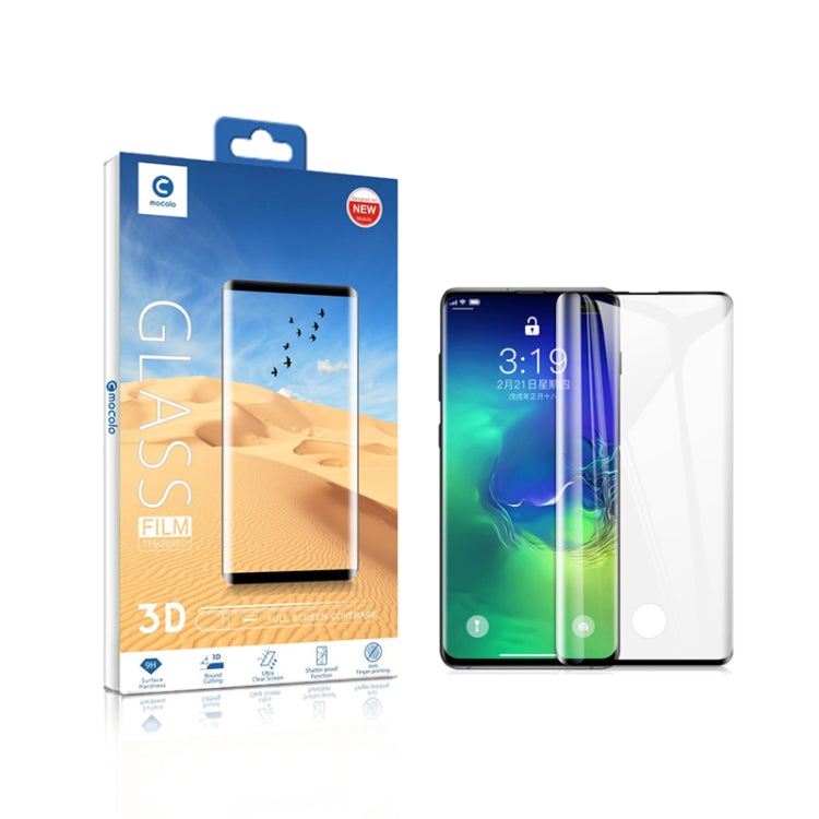 Film en verre trempé mocolo 0.33mm 9H 3D à bords arrondis pour Galaxy S10+, Compatible Déverrouillage par Empreinte Digitale (Noir)