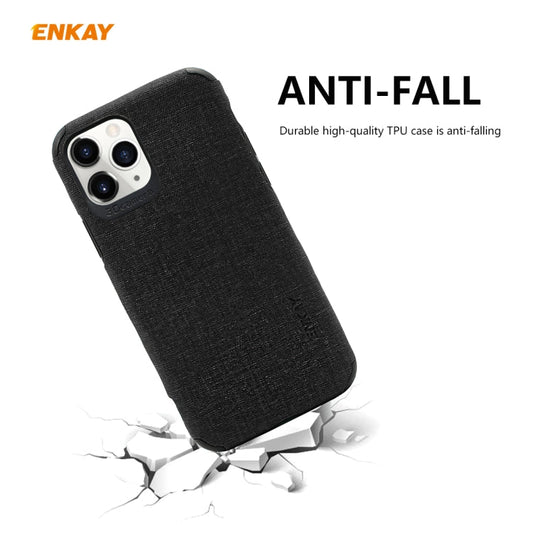 For iPhone 11 Pro ENKAY ENK-PC0322 2 in 1 Business Series Denim Texture PU Leather + TPU Soft Slim CaseCover & 0.26mm 9H 2.5D Tempered Glass Film(Black)