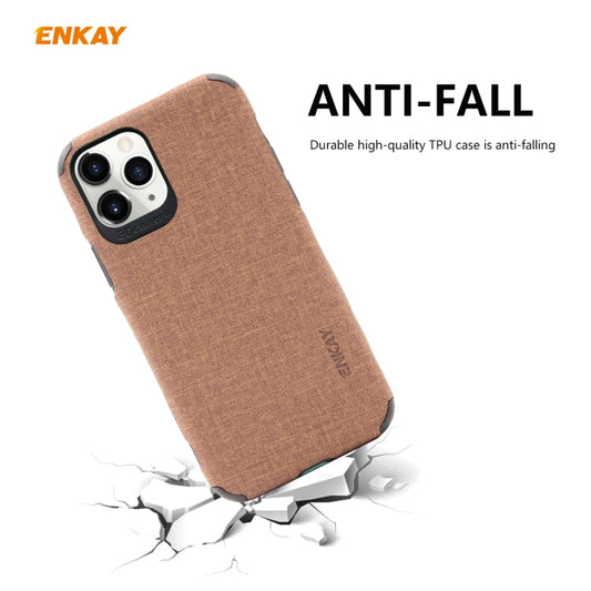 For iPhone 11 Pro ENKAY ENK-PC0322 2 in 1 Business Series Denim Texture PU Leather + TPU Soft Slim CaseCover & 0.26mm 9H 2.5D Tempered Glass Film(Brown)