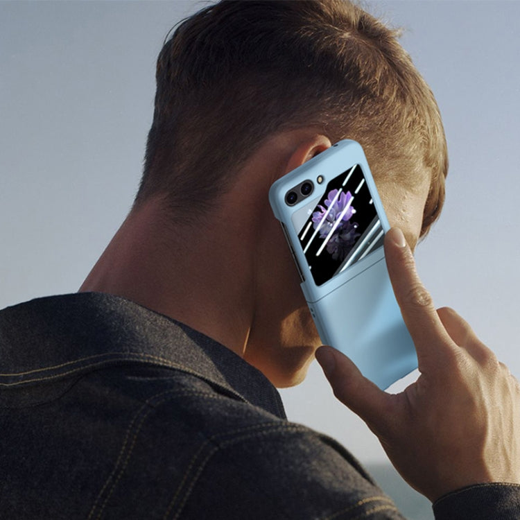 For Samsung Galaxy Z Flip6 / Flip7 FE JUNSUNMAY Smoothly PC + 9H Tempered Glass Protector Folding Phone Case(Light Blue)