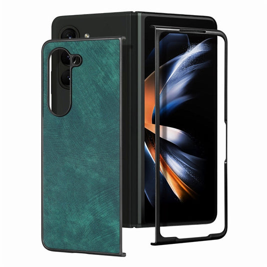 For Samsung Galaxy Z Fold6 JUNSUNMAY Retro Pattern Leather Skin PC Folding Phone Case(Green)