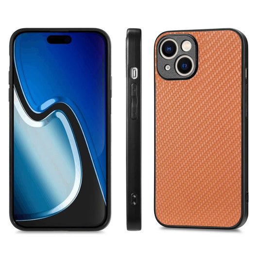 Pour iPhone 14 ENKAY Étui de téléphone en PC avec revêtement en cuir de fibre et film en verre trempé haute aluminosilicate (Marron)