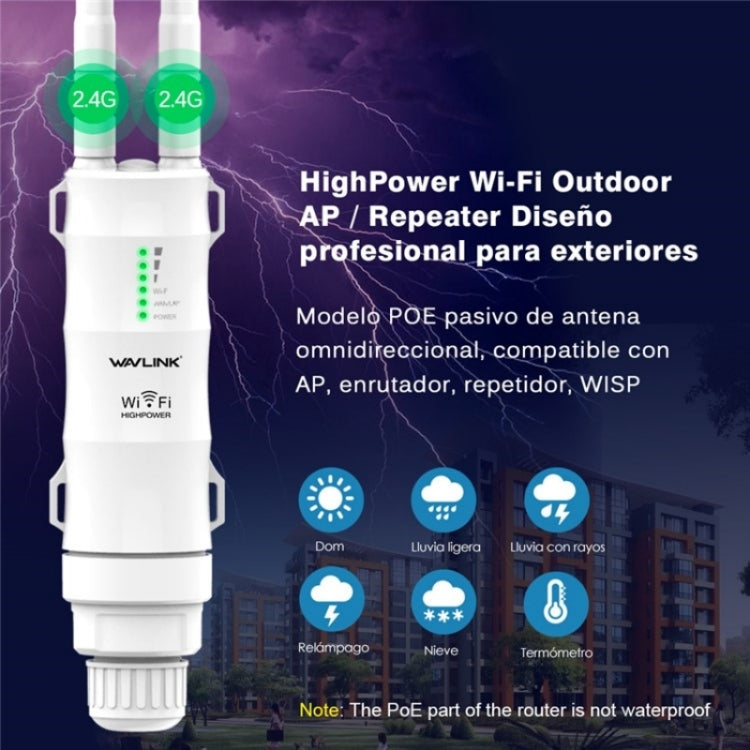 WAVLINK WN570HN2 With PoE Powered WAN/ AP / Repeater Mode 300Mbps Outdoor Router, Plug:UK Plug