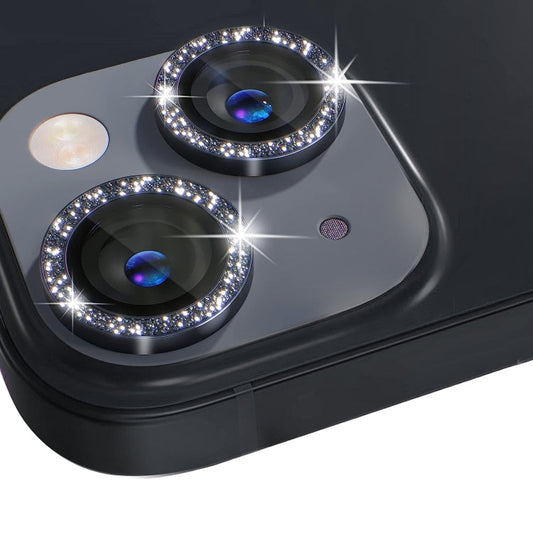 For iPhone 15 / 15 Plus NORTHJO Camera Lens Protector Tempered Glass Bling Glitter Metal Ring Film(Black)