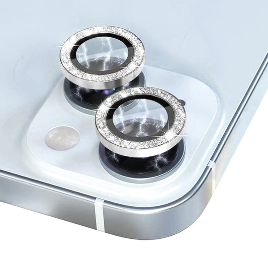 For iPhone 15 / 15 Plus NORTHJO Camera Lens Protector Tempered Glass Bling Glitter Metal Ring Film(Silver)
