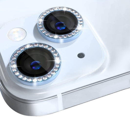 For iPhone 15 / 15 Plus NORTHJO Camera Lens Protector Tempered Glass Metal Rhinestone Ring Film(Blue)