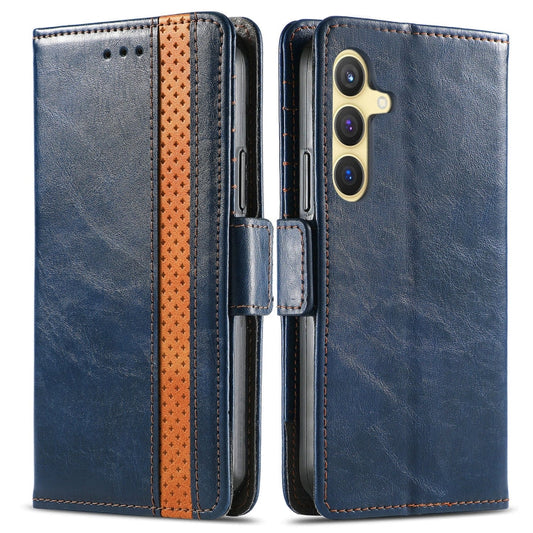 For Samsung Galaxy S25 5G CaseNeo Splicing Dual Magnetic Buckle Leather Phone Case(Blue)