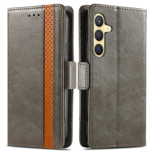 For Samsung Galaxy S25 5G CaseNeo Splicing Dual Magnetic Buckle Leather Phone Case(Gray)