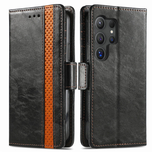 For Samsung Galaxy S25 Ultra 5G CaseNeo Splicing Dual Magnetic Buckle Leather Phone Case(Black)