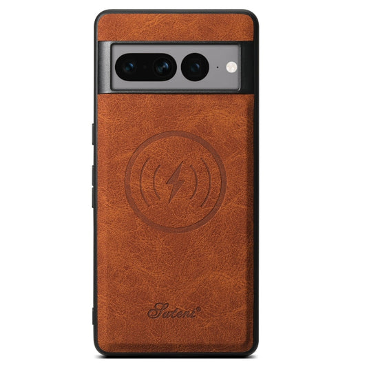 Pour Google Pixel 8a Étui portefeuille détachable en cuir texturé litchi Suteni H16 (kaki)