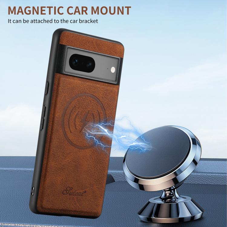 For Google Pixel 8a Suteni H16 Litchi Texture Leather Detachable Wallet Back Phone Case(Brown)