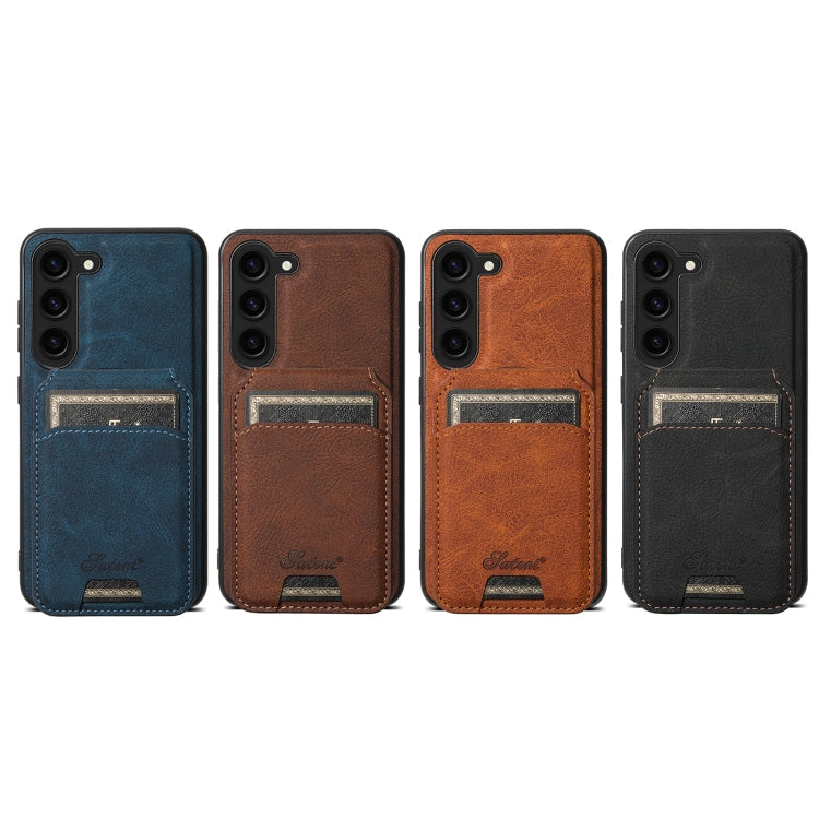 Pour Samsung Galaxy S23+ 5G Étui de téléphone arrière portefeuille détachable en cuir texturé litchi Suteni H16 (kaki)