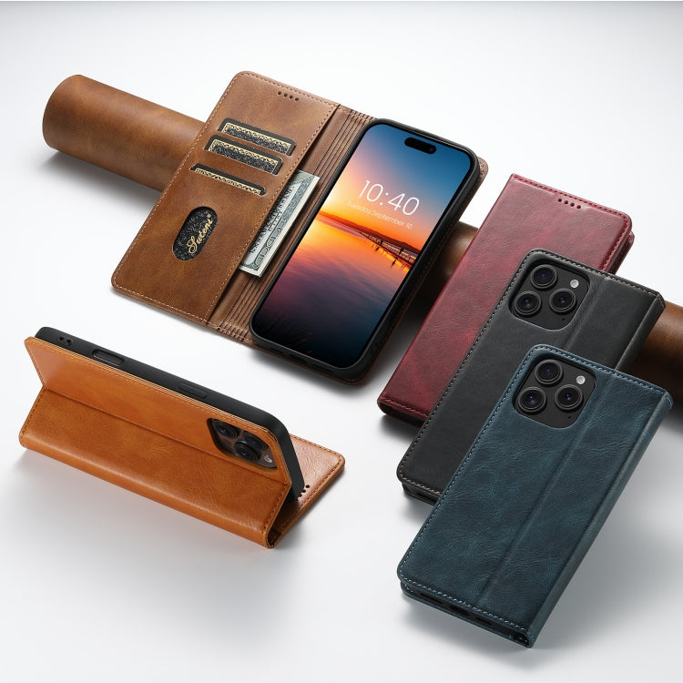 For iPhone 15 Pro Suteni J02 Oil Wax Wallet Leather Phone Case(Black)