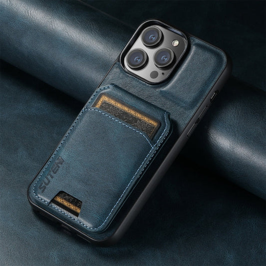 For iPhone 16 Plus Suteni H02 Leather Wallet Stand Back Phone Case(Blue)