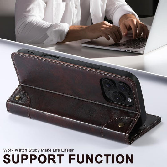 For iPhone 17e / 16e Suteni Baroque Calf Texture Buckle Wallet Leather Phone Case(Brown)