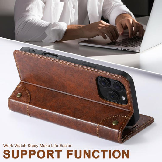 For iPhone 17e / 16e Suteni Baroque Calf Texture Buckle Wallet Leather Phone Case(Khaki)